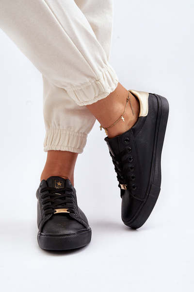 Sneakers dama din piele ecologica negre Tiraelle