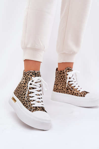 Hohe Damen Sneaker Mit Leopardenmuster Auf Plattform Braun Laviriona