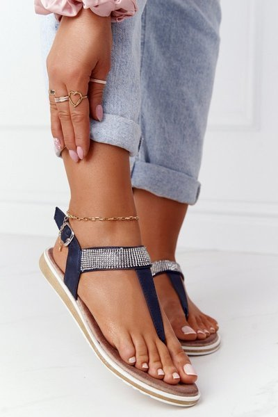Sandals With Cubic Zirconia S.Barski 701-12 Navy Blue