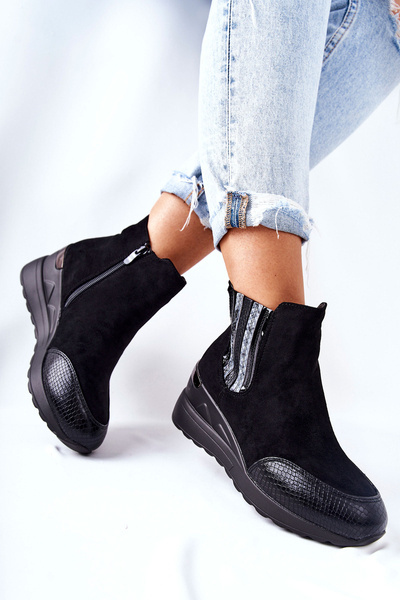 Wildlederstiefel mit Absatz Schwarz Manakel