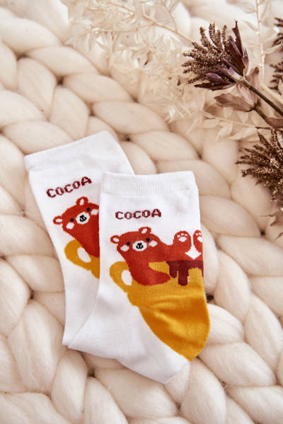Women's Funny Socks Teddy Bear In A Cup White