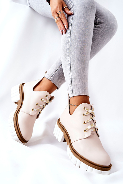 Lederstiefeletten mit Cutout-Krawatte Beige Kaxo