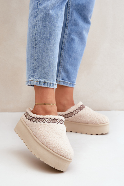 Bottes De Neige Chaussons Sur Plateforme Avec Fourrure Type Agneau Beige Clair Leaniella