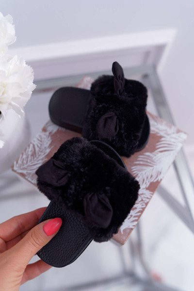 Tongs Enfant Avec Fourrure Et Oreilles Noir Thoa
