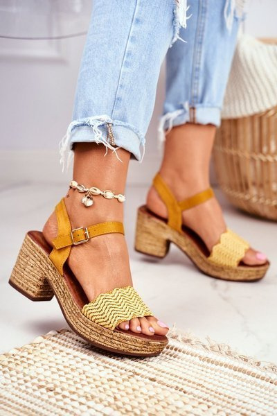 Geflochtene Plateausandalen Gelb Fobi