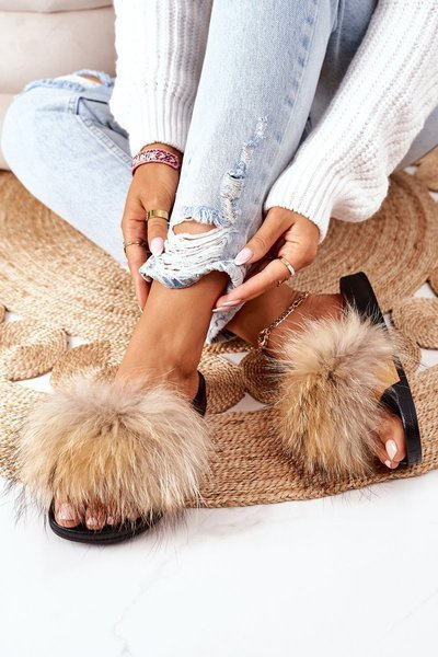 Beige Elsa Naturfell Flip Flops