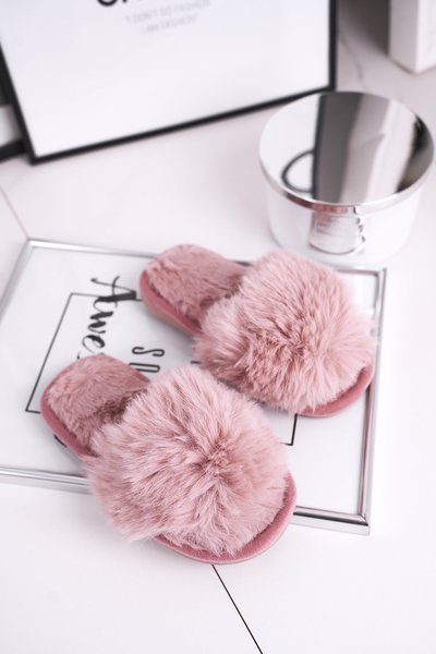 Chaussons Enfant avec Fourrure Boule de Neige Rose Poudré