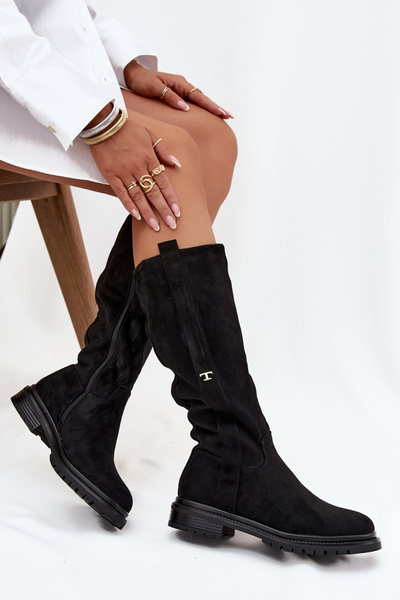 Bottes pour femmes isolées à talon plat Éco suède Noir Delyssa