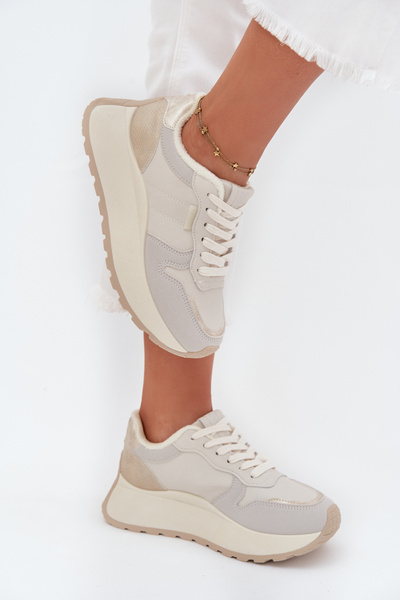 Meleg női platform sneakers Big Star SS274008 HI-POLY SYSTEM világos bézs