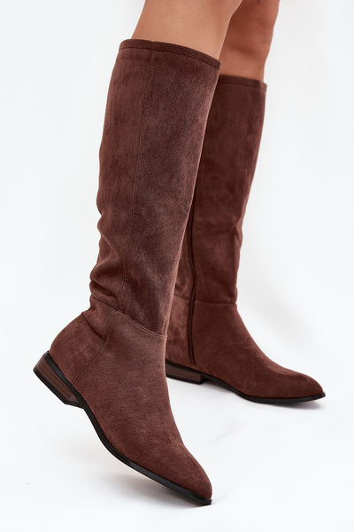 Botine Din Suede Cu Toc Plat Maro Eelin