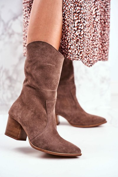 Bottes Femme À Talon Haut En Cuir Nubuck Cappuccino Clair Nicole 2580