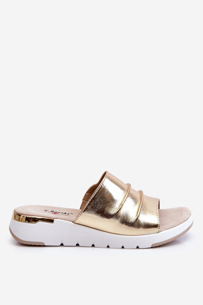 Damenhausschuhe Leder auf niedrigem Keil Gold Leona