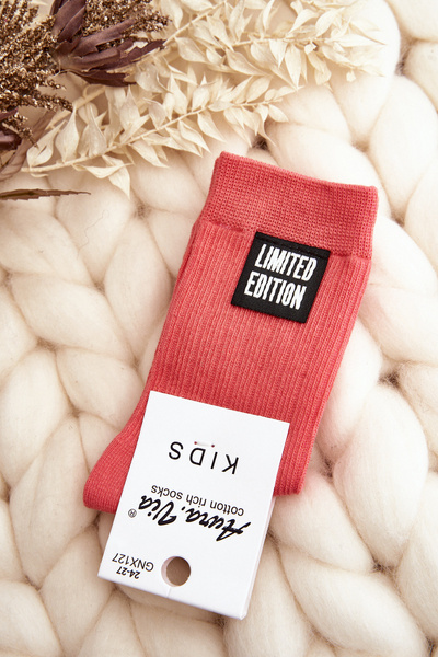 Kinder Glatt Socken mit Aufnäher Rosa
