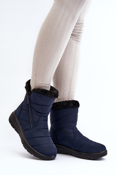 Bottines de neige femme avec fermeture éclair et doublure en fourrure bleu marine Zeuna