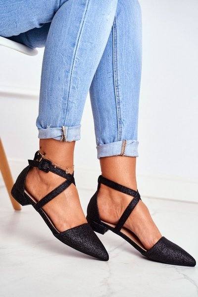 Damen Spike Glitter Ballerinas Schwarz Vontare