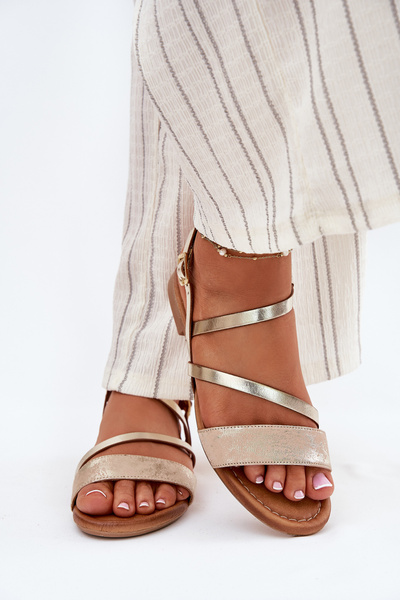 Leder Damen Sandalen mit flachem Absatz Maciejka 06966-25 gold
