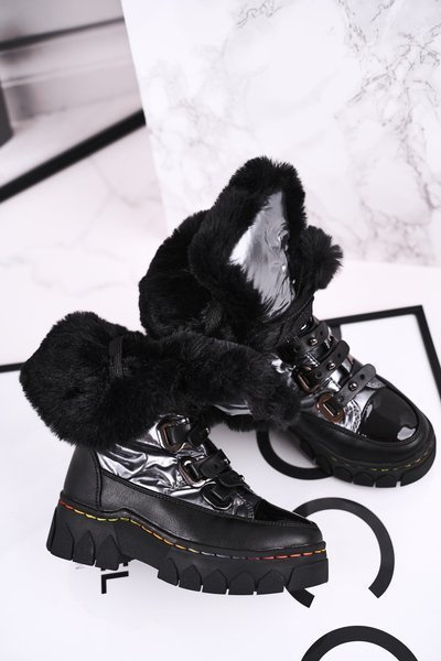 Kinder Schneestiefel Fleece gefüttert Schwarz Grau Turismo