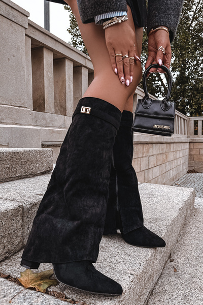 Bottes Eko Velours Talon Bloc Fermeture Éclair Isolées Tige Repliée Beige Evyra