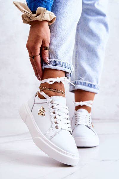 Leather Sport Shoes With Calerie White Decoration