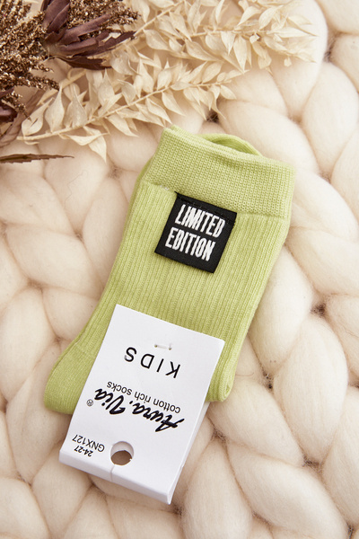 Children's Plain Socks With Patch Light Green