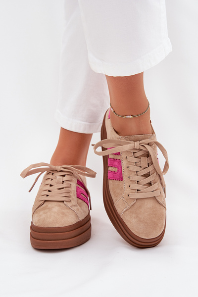 Női Platformos Sneakers Természetes Velúrból Bézs-Rózsaszín Eldira