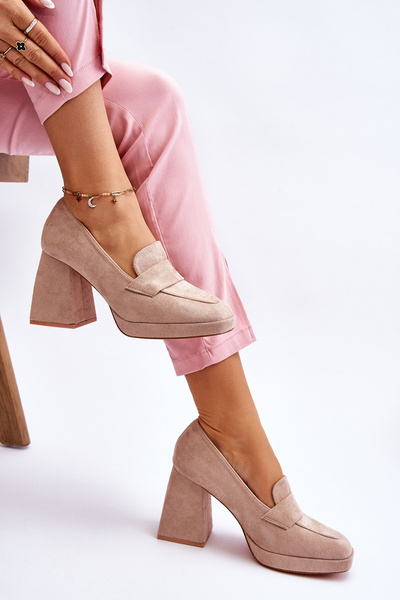 Wildlederpumps auf klobigem Absatz und Plateau Beige Adriel