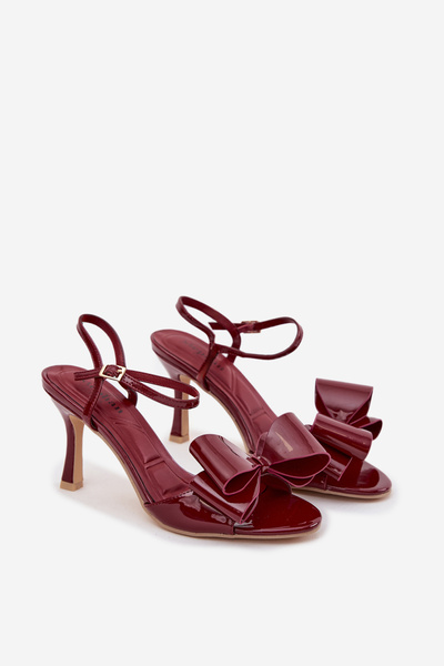 Sandales en cuir verni à talon avec nœud papillon Bordeaux Noliva