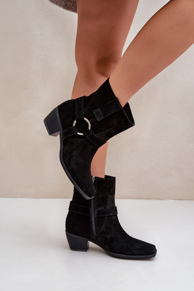 Botine Din Suede Natural Cu Toc Negre Zazoo 3444/2