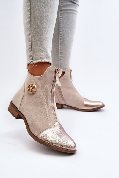 Bottines Femme à Talon Plat et Zip Beige Loratie