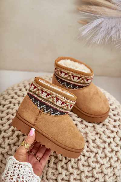 Bottes de neige à enfiler pour enfants avec insert à motif doublé de fourrure Camel Mirirae