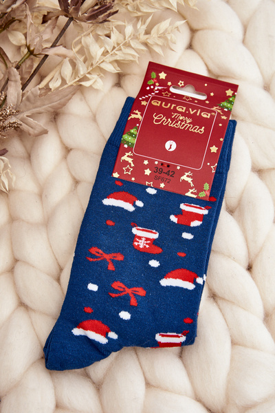 Men's Cotton Christmas Socks Navy Patterns