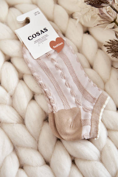 Női zokni csíkokkal és szívecskékkel Cosas Beige