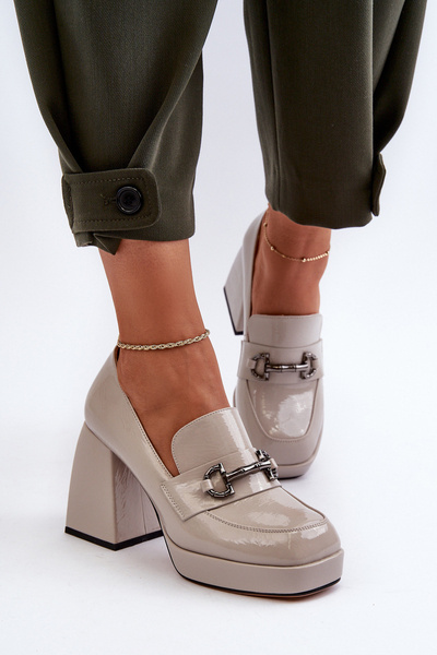 Escarpins pour femmes en cuir verni gris D&A MR38-906