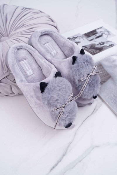 Chaussons Femme avec Fourrure Chaton Gris Kitty
