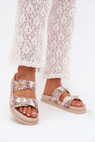 Sandales Femme À Plateforme Imprimées Beige Sorina