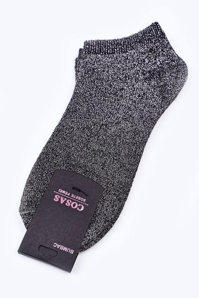 Double Pack Women's Ankle Socks With Silver Thread COSAS Black