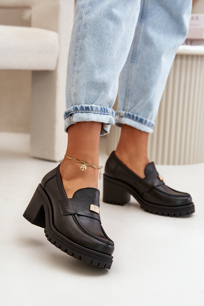 Zazoo 20168 chaussures à talons élégantes pour femmes en cuir naturel noir