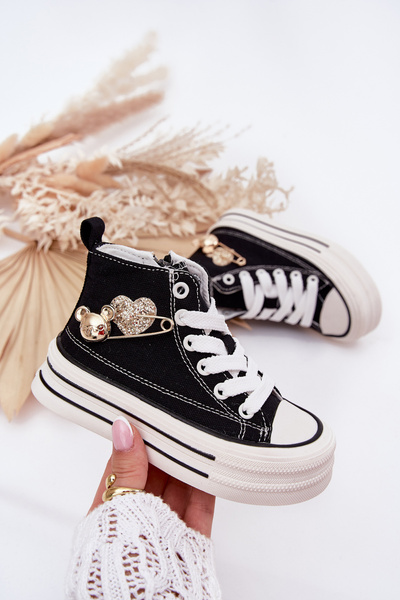 Kinder Hohe Sneaker Mit Gold Dekoration Schwarz Elvena