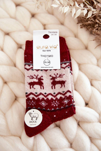 Chaussettes De Noël En Laine Femme Motif Renne Rouge