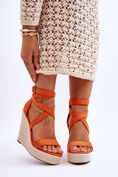 Bequeme High Wedges Sandalen Orange Lemira