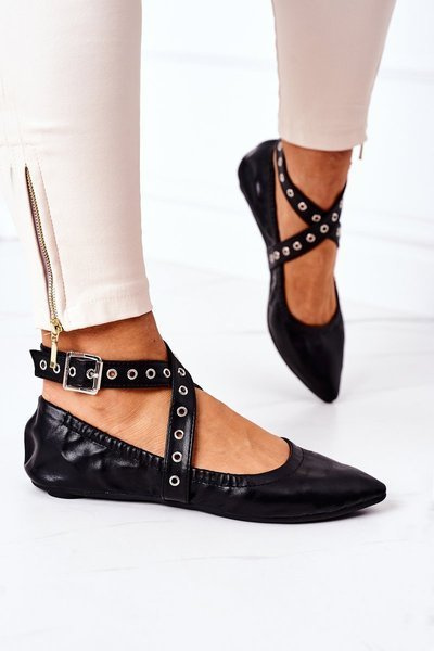 Lu Boo Faltbare Leder Ballerinas Schwarz