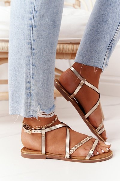 Leather Sandals With A Braid S.Barski 152-1 Golden