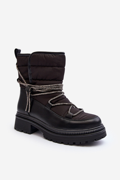 Women's Snow Boots with Decorative Lacing Black Rilana