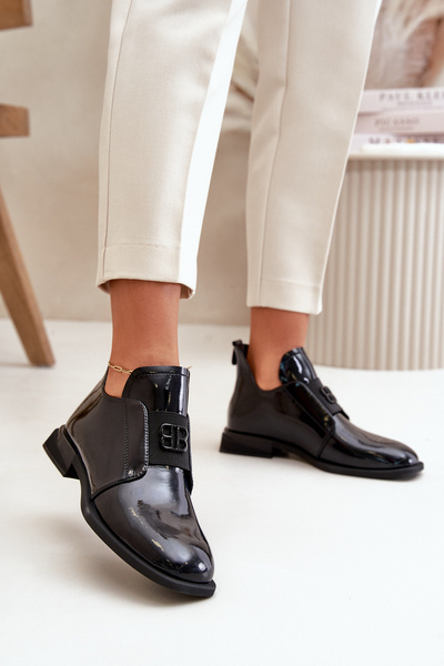 Lackierte Damen Slipper Aus Naturleder Schwarz Vinceza 91120