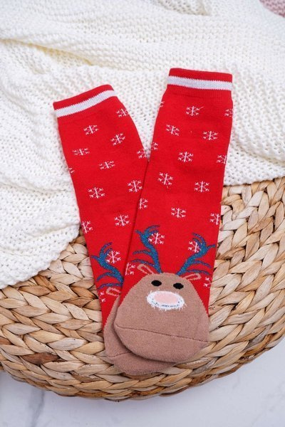 Rutschfeste Weihnachtssocken für Damen Rot mit Rentier