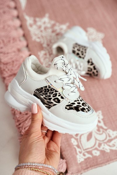 Pantofi sport pentru copii leopard alb ban alb