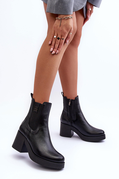 Bottes Femme En Cuir À Talon Noir Kodra