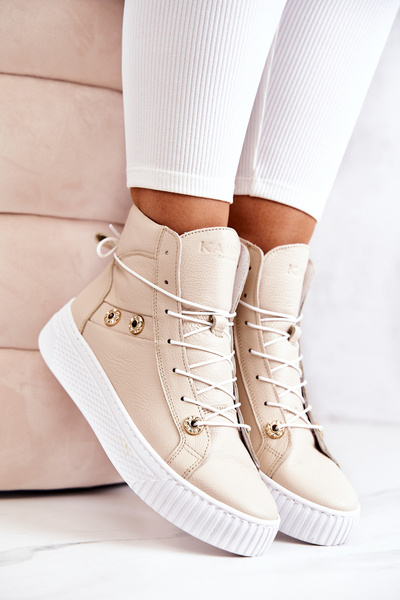 Csizma Magas Bőr Sneakers Bézs-Fehér Ashlee