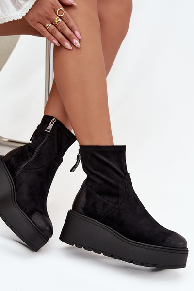 Botine pentru femei cu platforma Vinceza 58596 Negru