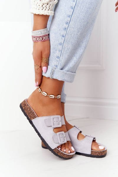 Papuci din piele de căprioară pe Cork Sole Grey Jennifer